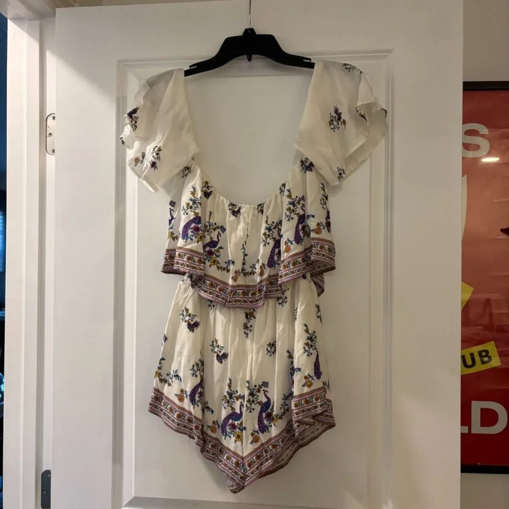 Forever 21 Off The Shoulder White Boho Romper - Picture 6 of 8